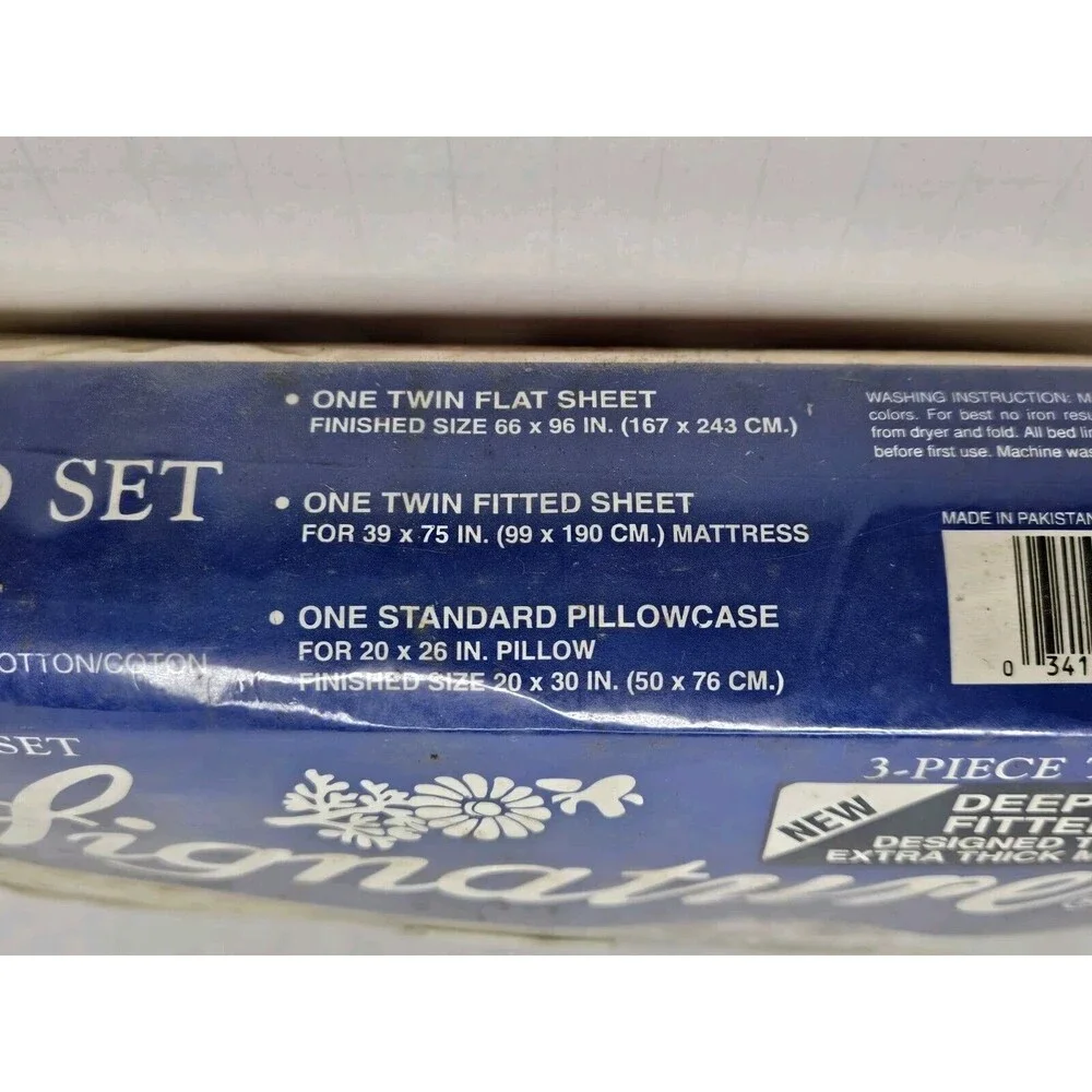 Vtg Signature 3-Piece Twin Size Sheet Set Blue & Green Floral Polyester/Cotton